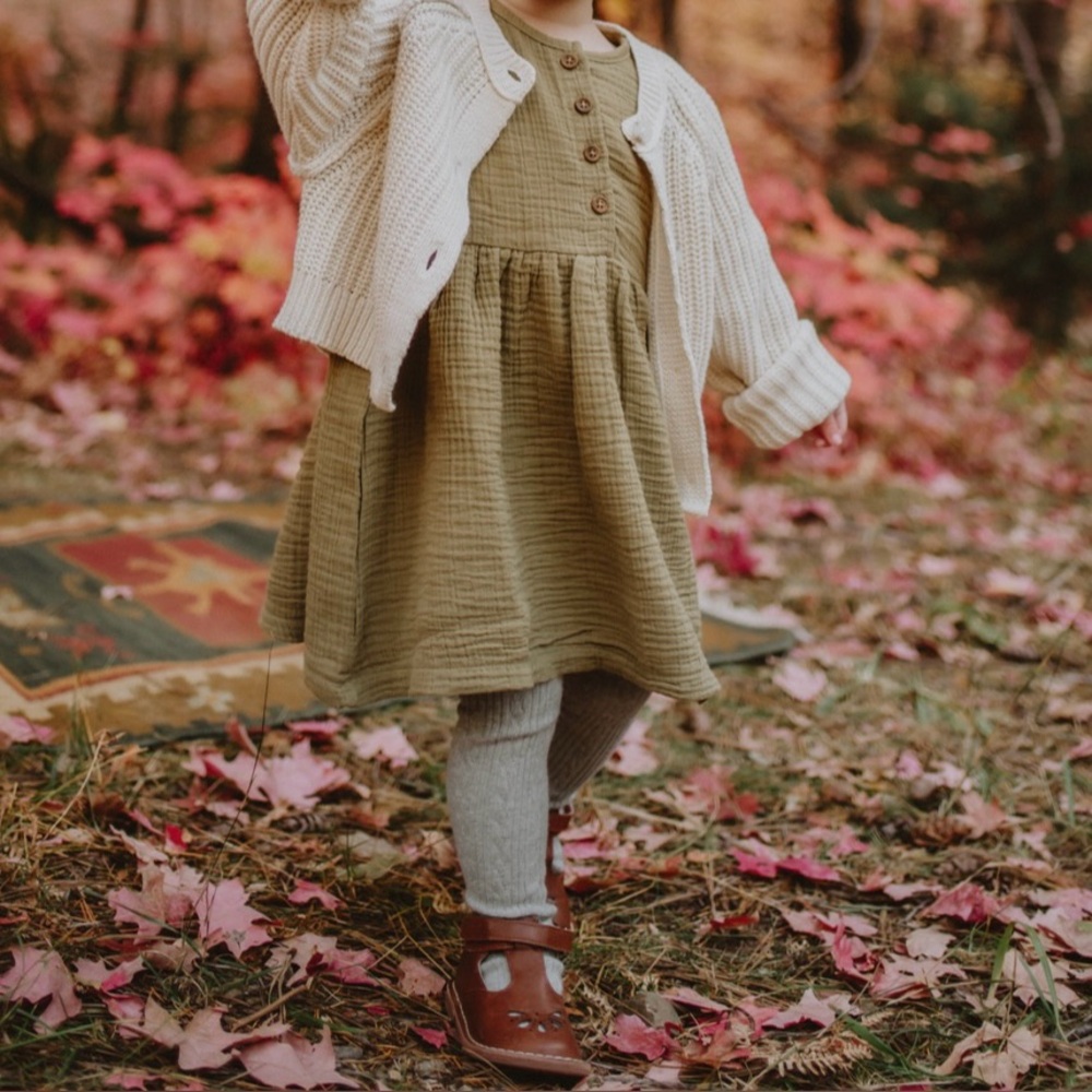 Colored Organics Herb Green Gia Muslin Ruffle Sleeve Dress